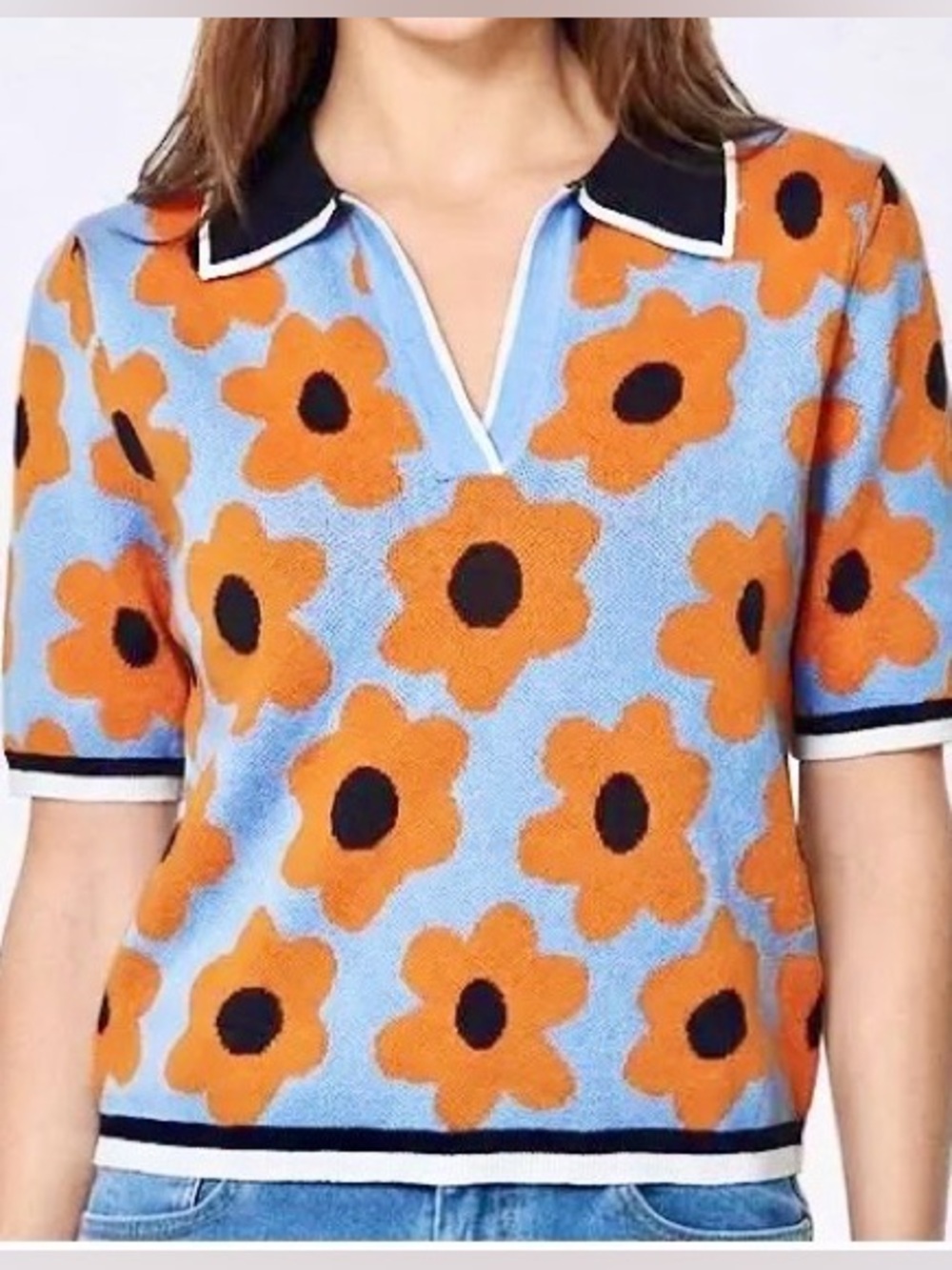 Nanette Lepore Short Sleeve Collared Sweater